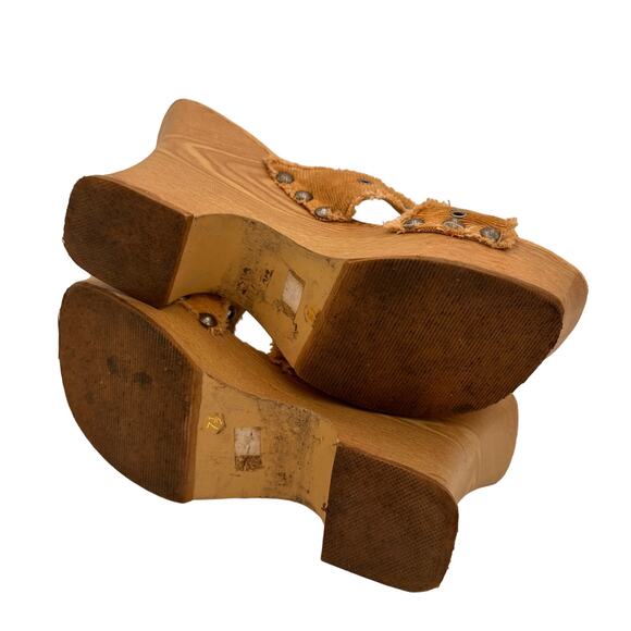 Jolie Victoria Corduroy Grommet Platform Wedge Slip On Sandals Size 7.5 - Picture 10 of 11